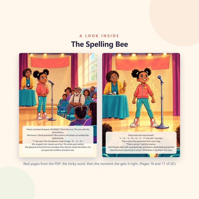 The Spelling Bee - Brave Like Me Printable Picture Book - Stage Fright Story for Kids - 20 Page PDF Instant Download image 3