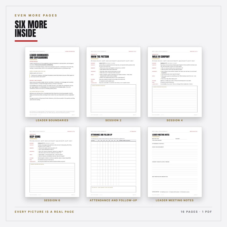 Mens Small Group Leader Kit Printable | Christian Accountability Group Covenant, 60 Minute Agenda, 6 Bible Session Outlines | PDF image 6