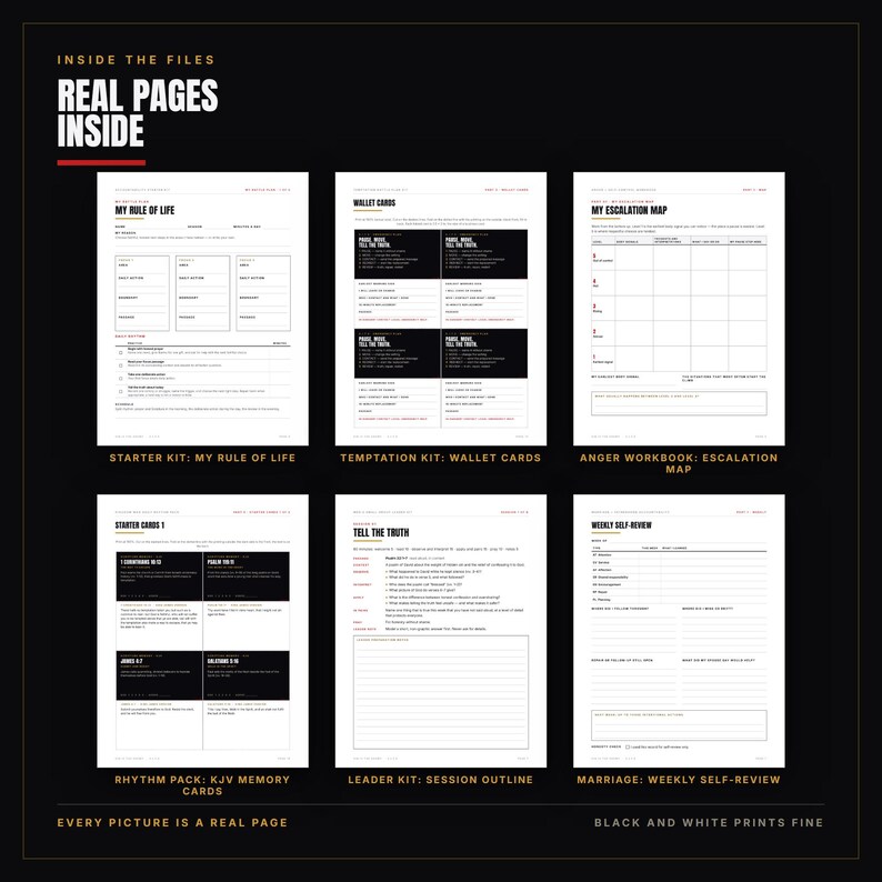 Christian Men Accountability Bundle Printable | 17 PDFs, 419 Pages | Trackers, 30 and 90 Day Challenges, KJV Cards, Prayer, Group Kit image 5