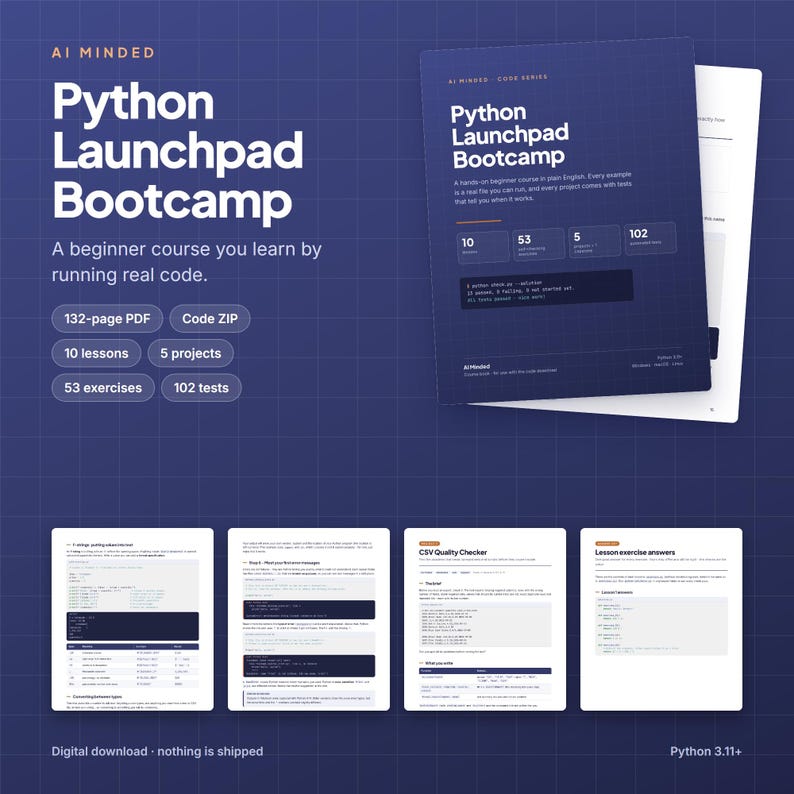 Python Launchpad Bootcamp, Anfängerkurs Python (PDF und Codedateien), 10 Lektionen, 5 Projekte mit Tests, Programmieren lernen (digitaler Download) Bild 1