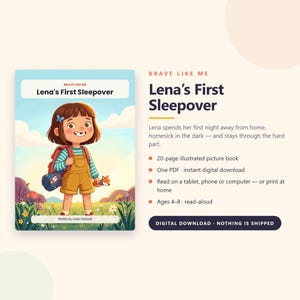 Lena's First Sleepover - Brave Like Me Printable Picture Book - First Sleepover Story for Kids - 20 Page PDF Instant Download image 1