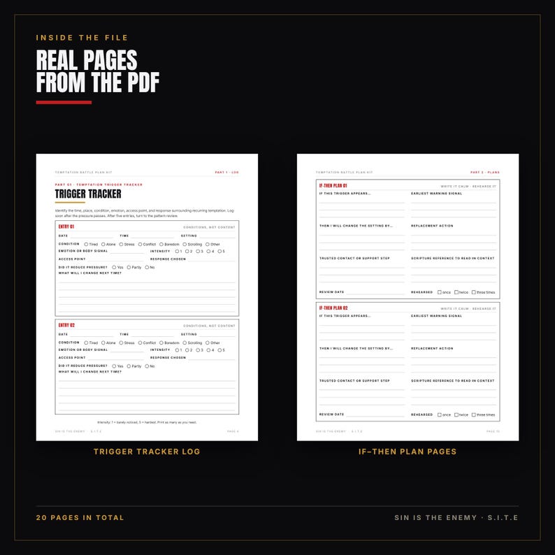 Kit di pianificazione per combattere le tentazioni stampabile / Tracker per uomini cristiani, piani "Se allora", scheda da portafoglio, tracker di purezza / Download PDF immagine 3