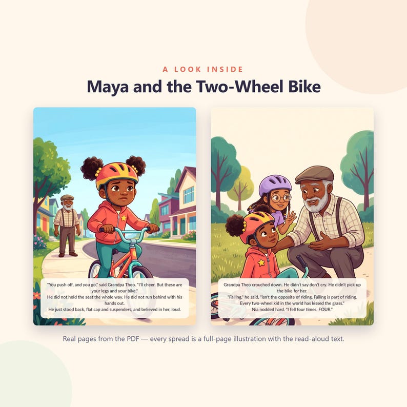 Maya and the Two Wheel Bike - Brave Like Me Printable Picture Book - Learning to Ride a Bike Story for Kids - 20 Page PDF Instant Download image 2