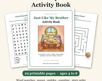 Just Like My Brother Activity Book, Printable Kids Puzzles Ages 4-8, Word Search, Mazes, Picture Sudoku, Sibling Activity PDF