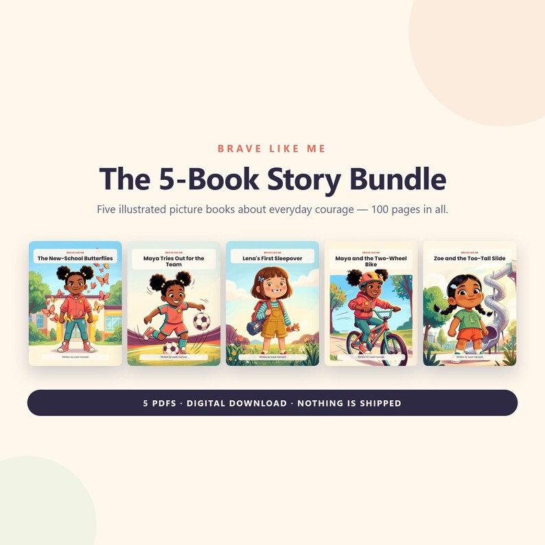 Paquete de 5 libros "Valiente como yo" - Libros ilustrados imprimibles para niños - Historias de valentía cotidiana - 5 archivos PDF de 100 páginas (descarga instantánea) imagen 1