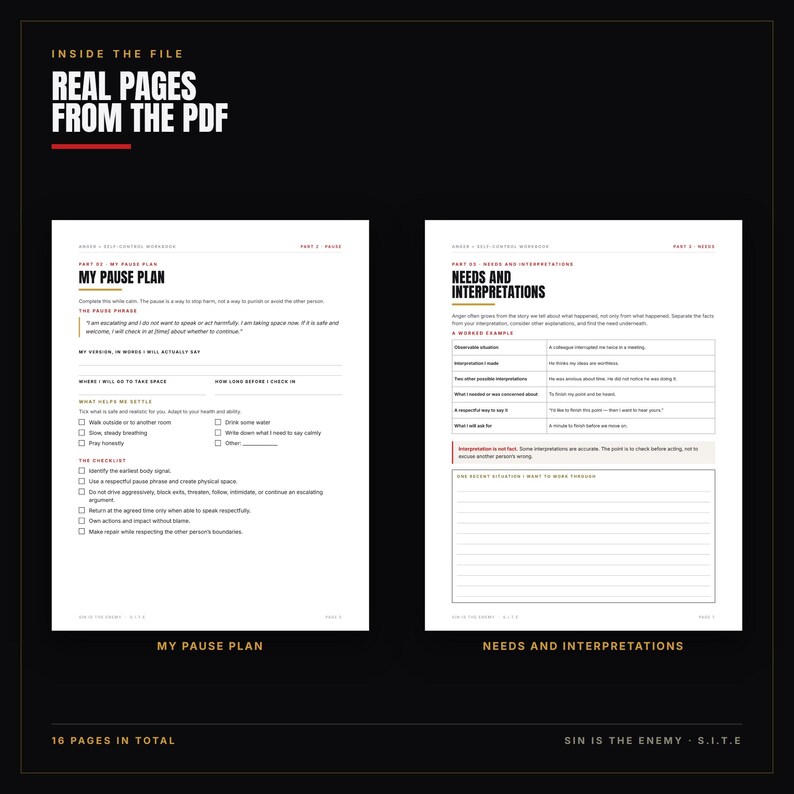 Anger and Self-Control Workbook Printable | Christian Men Escalation Map, Pause Plan, Incident Log, Repair Tracker | PDF Download image 3