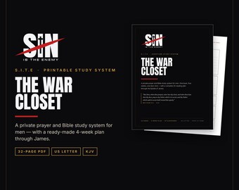 War Closet Bible Study System for Men, Printable KJV Scripture Study PDF, 4 Week Study of James, Prayer Pages and Flashcards