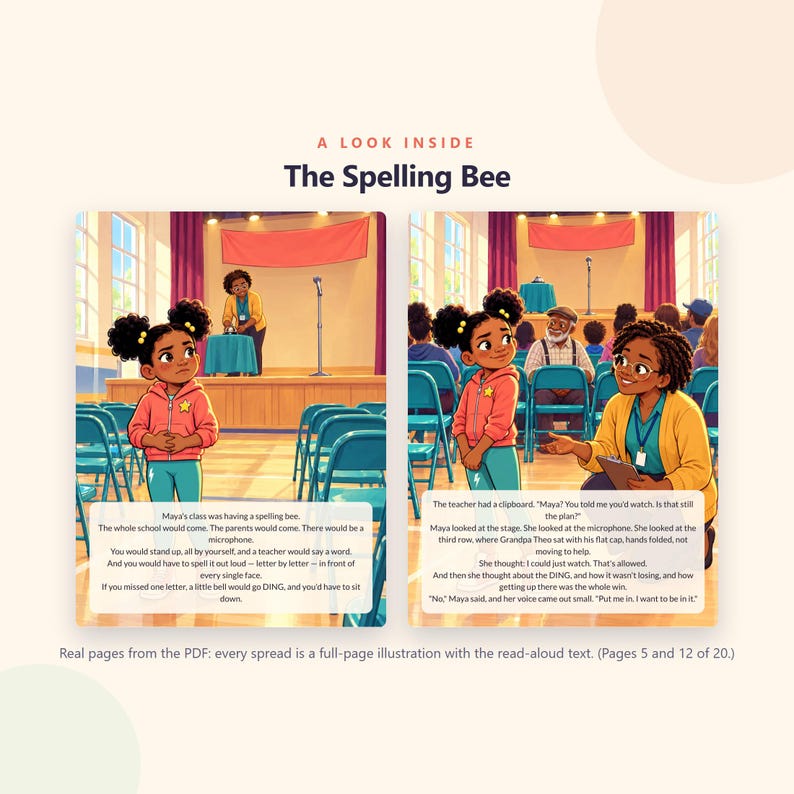 The Spelling Bee - Brave Like Me Printable Picture Book - Stage Fright Story for Kids - 20 Page PDF Instant Download image 2