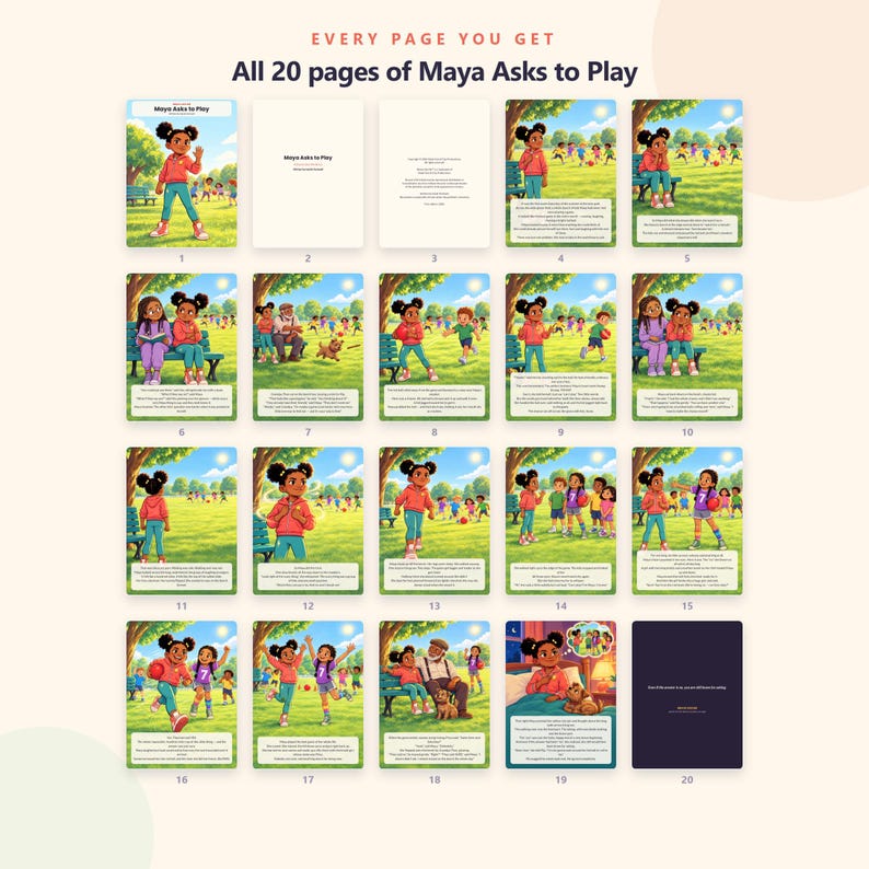 Maya Asks to Play - Brave Like Me Printable Picture Book - Shy Kid Making Friends Story - 20 Page PDF Instant Download image 4
