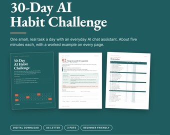 30-Tage-Challenge für KI-Gewohnheiten: Arbeitsbuch zum Ausdrucken, KI-Übungen für Anfänger, täglicher Gewohnheitstracker und Schnellstartanleitung, PDF-Download