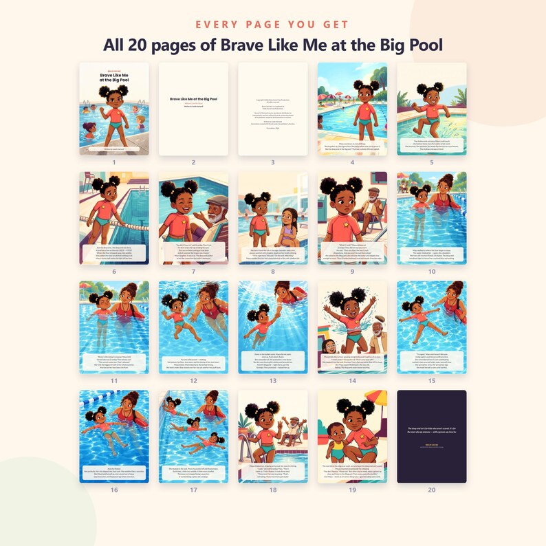 Valiente como yo en la piscina grande - Libro ilustrado imprimible - Cuento de verano en la piscina para niños - Lectura en voz alta - PDF de 20 páginas - Descarga instantánea imagen 4