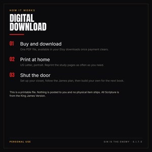 War Closet Bible Study System for Men, Printable KJV Scripture Study PDF, 4 Week Study of James, Prayer Pages and Flashcards image 7