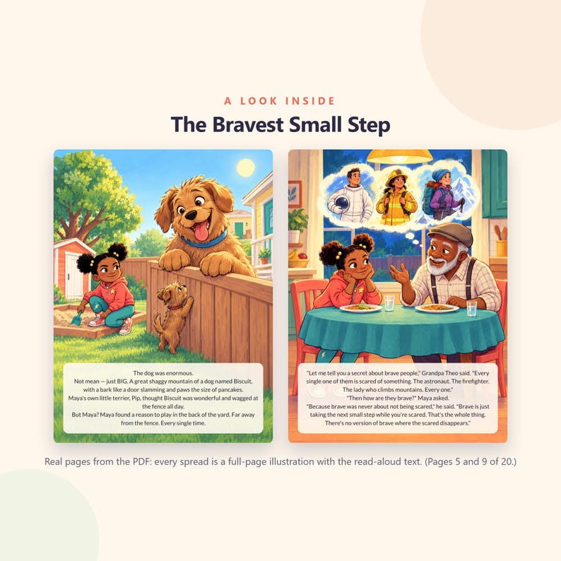 The Bravest Small Step - Brave Like Me Printable Picture Book - Courage Story About a Big Friendly Dog for Kids - 20 Page PDF Download image 2
