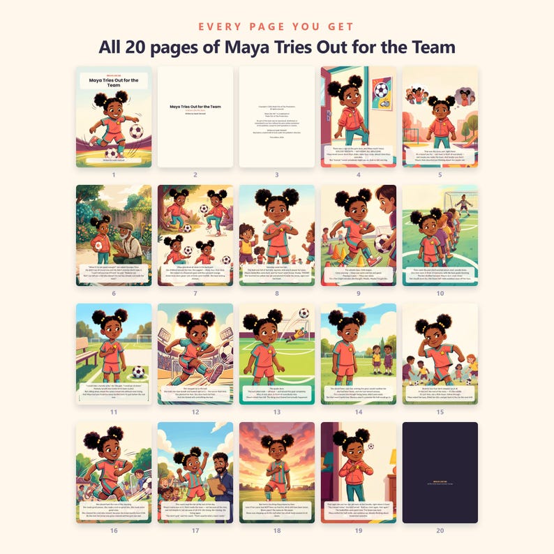Maya versucht, ins Team zu kommen – Mutig wie ich (Bilderbuch zum Ausdrucken) – Fußball-Probetraining-Geschichte für Kinder – 20-seitiges PDF zum sofortigen Download Bild 4