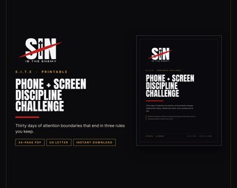 30 Day Phone and Screen Discipline Challenge Printable PDF | Christian Digital Detox Workbook | Screen Time Reset | Instant Download