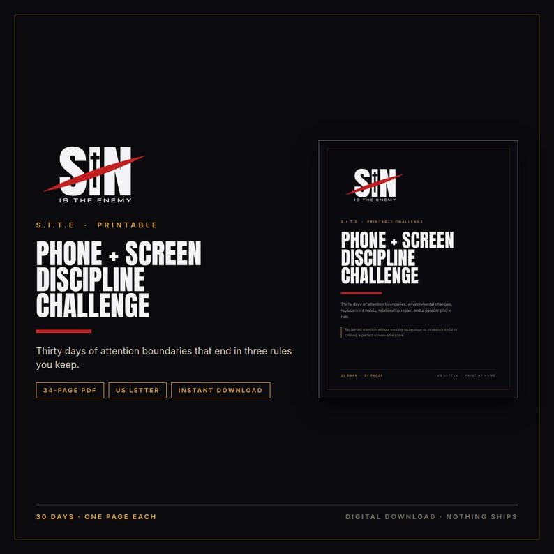 30-daagse uitdaging voor telefoon- en schermdiscipline (printbaar PDF) | Christelijk digitaal detox-werkboek | Schermtijd resetten | Direct downloaden afbeelding 1