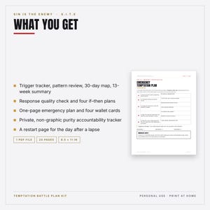 Kit di pianificazione per combattere le tentazioni stampabile / Tracker per uomini cristiani, piani "Se allora", scheda da portafoglio, tracker di purezza / Download PDF immagine 2