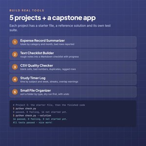 Python Launchpad Bootcamp, Anfängerkurs Python (PDF und Codedateien), 10 Lektionen, 5 Projekte mit Tests, Programmieren lernen (digitaler Download) Bild 4