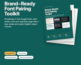 Font Pairing Guide PDF, 50 Free Font Combinations with Specimen Pages, Brand Typography Toolkit for Logo Website and Small Business