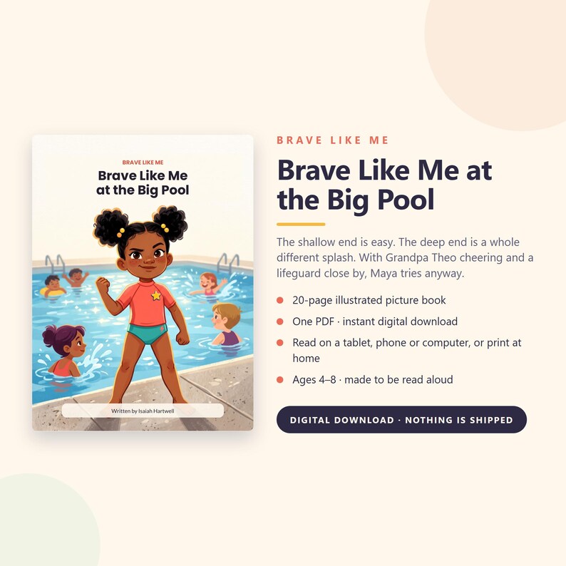 Valiente como yo en la piscina grande - Libro ilustrado imprimible - Cuento de verano en la piscina para niños - Lectura en voz alta - PDF de 20 páginas - Descarga instantánea imagen 1