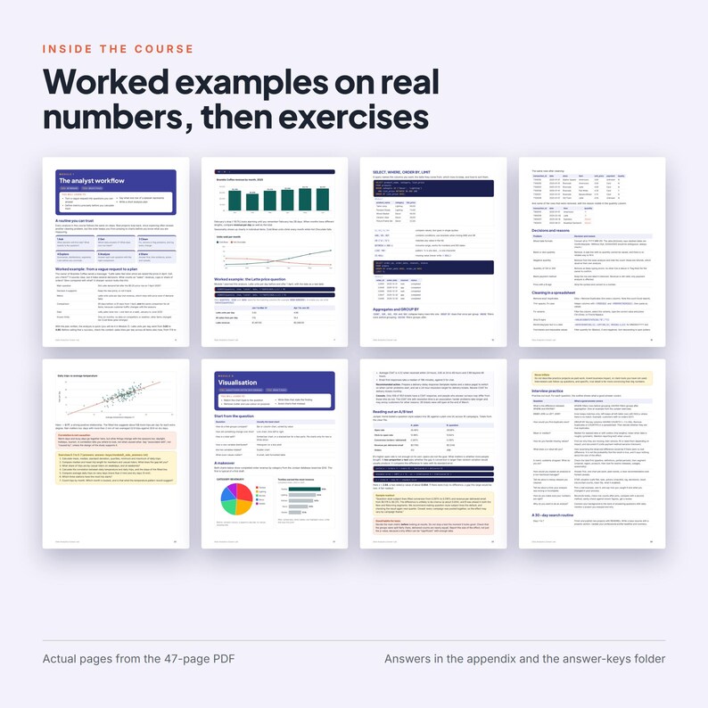 Data Analytics Course PDF with SQL Exercises, Messy Practice Datasets, Answer Keys and 4 Portfolio Projects, Beginner Analyst Training image 5