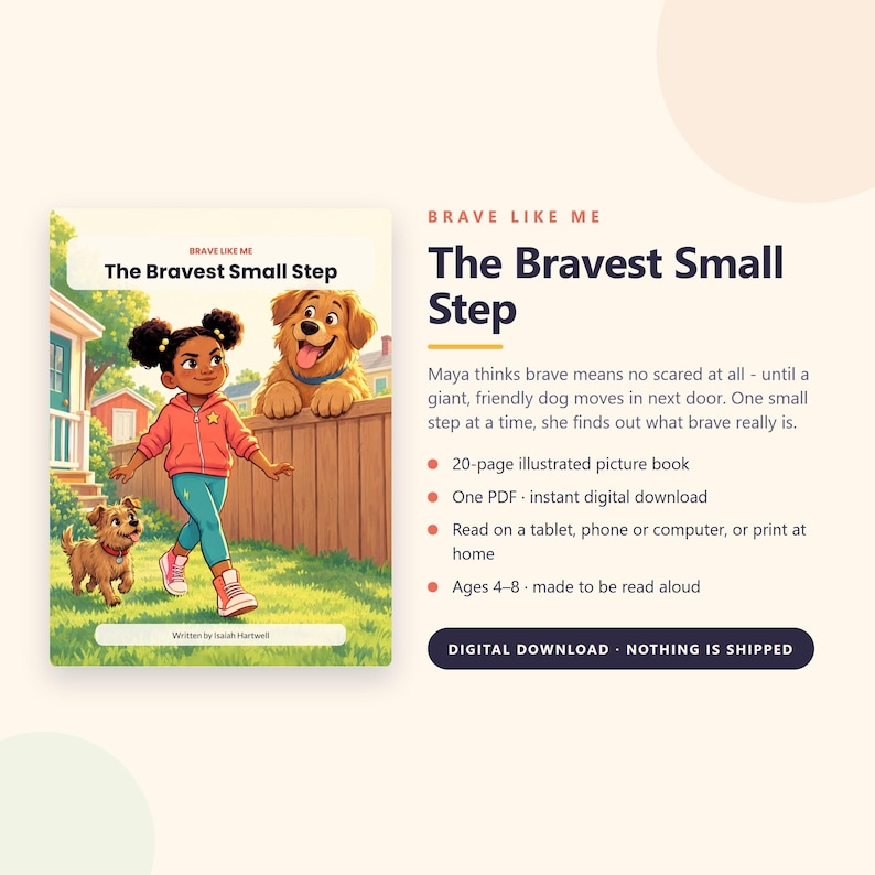 The Bravest Small Step - Brave Like Me Printable Picture Book - Courage Story About a Big Friendly Dog for Kids - 20 Page PDF Download image 1