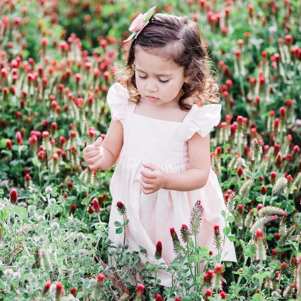 Blush pink pinafore dress, Vintage, Classic, Boho, Baby Toddler Girl, Spring, Easter, Church, Birthday, Beach Wedding, flower girl