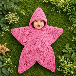 Baby Star Suit Crochet Pattern PDF, Hooded Baby Cocoon Pattern, Star Baby Bunting, Newborn Crochet Wrap, Baby Sleeping Bag,Star Fish Crochet