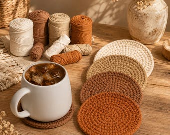 DIY Crochet Coaster Kit, For Beginner , Make Your Own Coasters, Yarn & Hook
