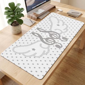 Gray Polka Dot Musical Note Desk Mat: Extended Mouse Pad, Non-Slip Keyboard Mat (30x80cm)