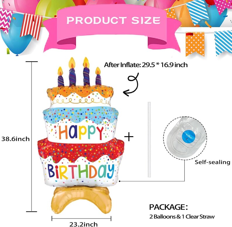 Giant Happy Birthday Cake Balloons 2pcs | 3 Tier Self Standing Foil ...