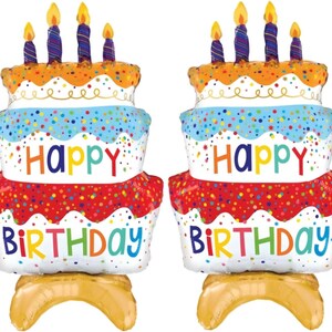 Giant Happy Birthday Cake Balloons 2pcs | 3 Tier Self Standing Foil ...