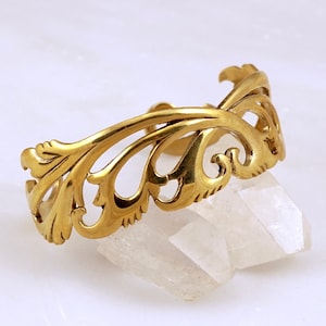 Cuff Bracelet - Art Nouveau Gold-tone Slip-on - Victorian Statement Bracelet in Brass (B132)