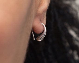 Minimalist Raindrop Hoops Earrings -  Solid Sterling Silver  (290)