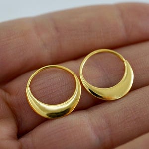 18K Gold and Silver Crescent Moon Hoop Earrings 14mm
