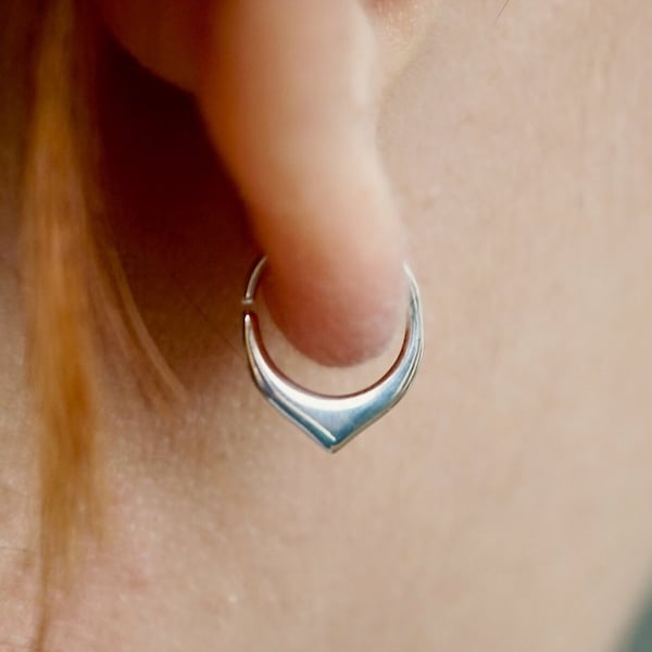 Tiny Petal Hoops 9mm Earrings  - Cartilage, Helix, Daith, Septum - Solid Sterling Silver - Sleeper Huggie Hoops (S270)