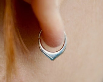 Tiny Petal Hoops 9mm Earrings  - Cartilage, Helix, Daith, Septum - Solid Sterling Silver - Sleeper Huggie Hoops (S270)