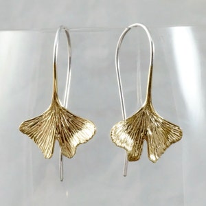 Boucles d’oreilles Leaf - Boucles d’oreilles Ginko Leaf - boucles d’oreilles pendantes - laiton et sterling (142B)