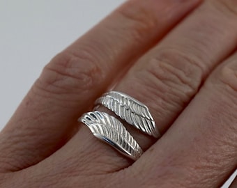 Feather Ring - Solid Sterling Silver - Adjustable Bohemian Leaf Ring (126S)