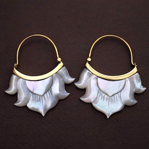 Mother of Pearl Earrings - Lotus Flower Hoops