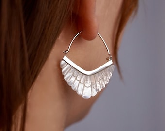 Feathered Hoop Earrings  - Mother of Pearl with Sterling Silver (324S)