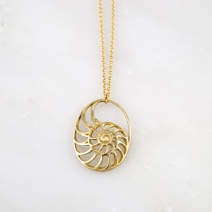 Nautilus Necklace - Ammonite Pendant - Fibonacci Spiral - Sea Shell Necklace - Beach Wedding - Nautical Gift for Her (120B)
