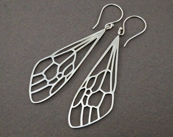 Queen Bee Earrings - Solid Sterling Silver - Honeybee Wings - dragonfly insect Jewelry- (286S)