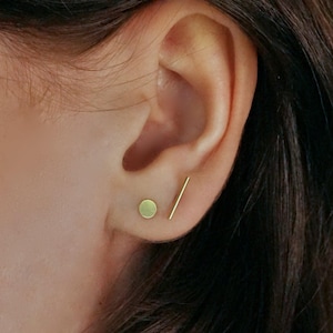 Disc + Dash Studs Earrings- 14k Gold Fill Circle Stud - Sterling Silver Minimalist Double Piercing