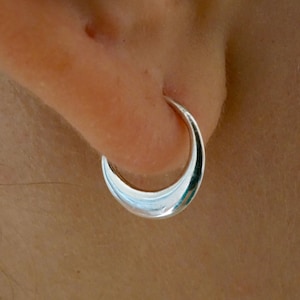 9mm Crescent Moon Hoops - Huggie Hoop - Solid Sterling Silver Earrings - Sleeper Continuous (274S)