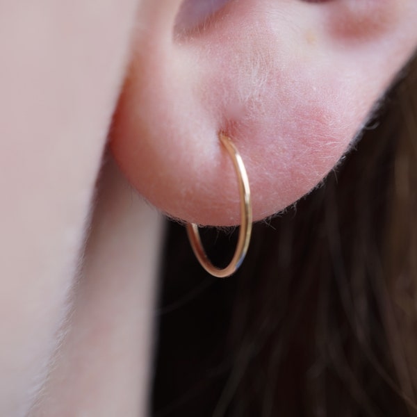 Small Gold Silver Hoop | Sleeper | Nose Ring | Cartilage | Tragus | Helix | Conch | Daith - 14K Gold Filled | 20g