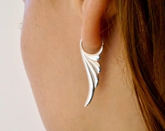 Fern Leaf Elf Earrings - Sterling Silver Art Nouveau (282S)