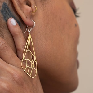 Gold Honeybee Wings  Dangle Earrings  -  Dragonfly insect Jewelry- (286S)