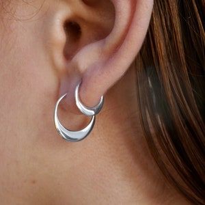 Crescent Moon Hoops Sterling Silver 260S, 274S Both Sets Silver