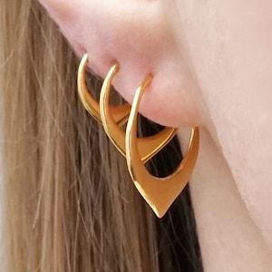 Minimalist Tiny Petal Sleeper Earrings – Gold and Sterling Silver - Set of Three Pairs.